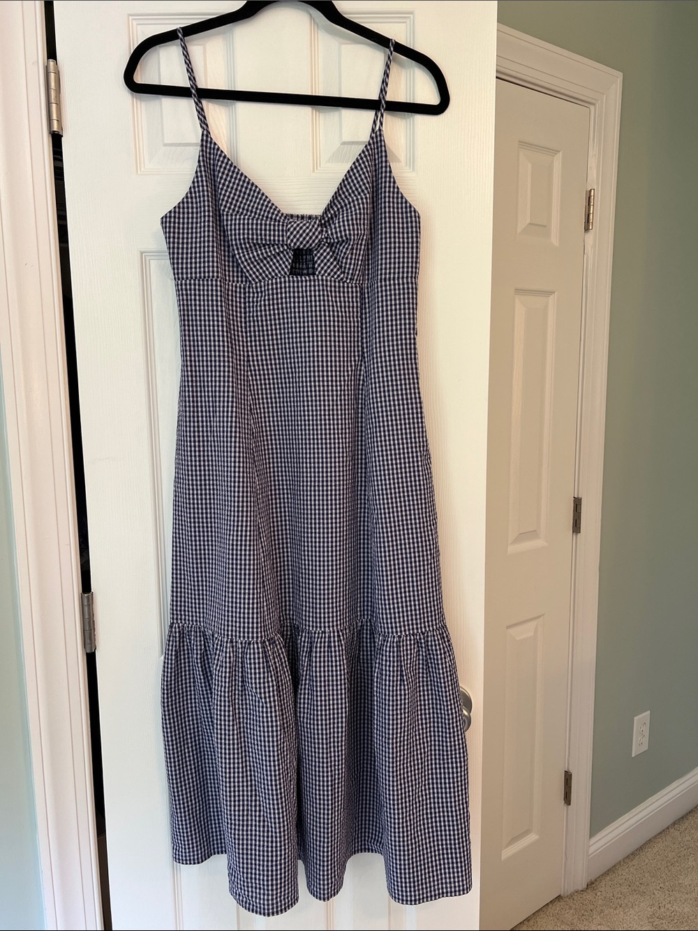 Gingham Midi Dress with Spaghetti Straps